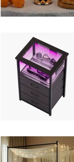 Black Nightstand with LED Lights and Drawers