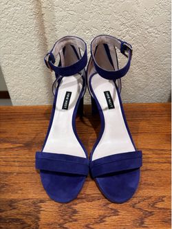 Nine West Royal Blue Suede Ankle Strap Block Heel Sandals