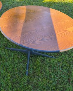 Round Wood Top Table with Metal Base