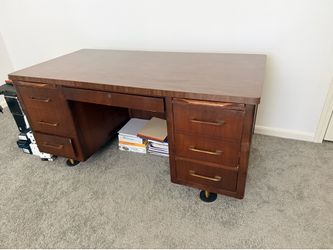 Vintage Solid Wood Executive Desk with Storage