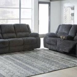 New Dark Blue Ashley Brand Reclining Sofa And Love Seat Couch Set With 4 Recliners 