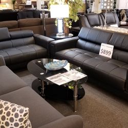 Brand New Black Leather Modern Sofa + Loveseat 2PCs Set