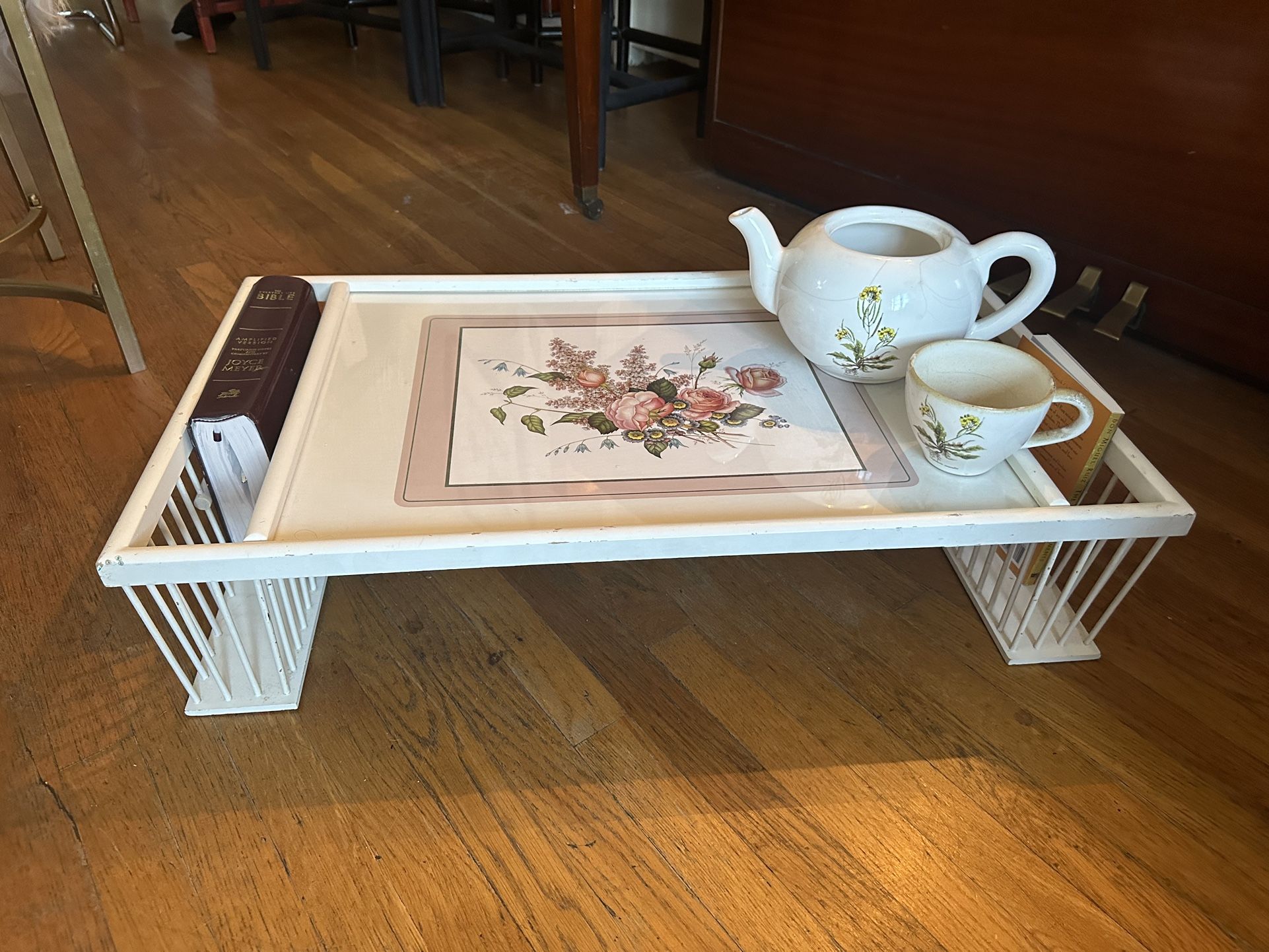 Vintage Breakfast Bed Table / Lap Top Table / With Book Rack