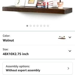 WELLAND Colin 10" Deep Floating Shelves Rustic Wall Shelf Wall Mounted Wooden Shelves (Walnut, 48X10X2.75 inch)


