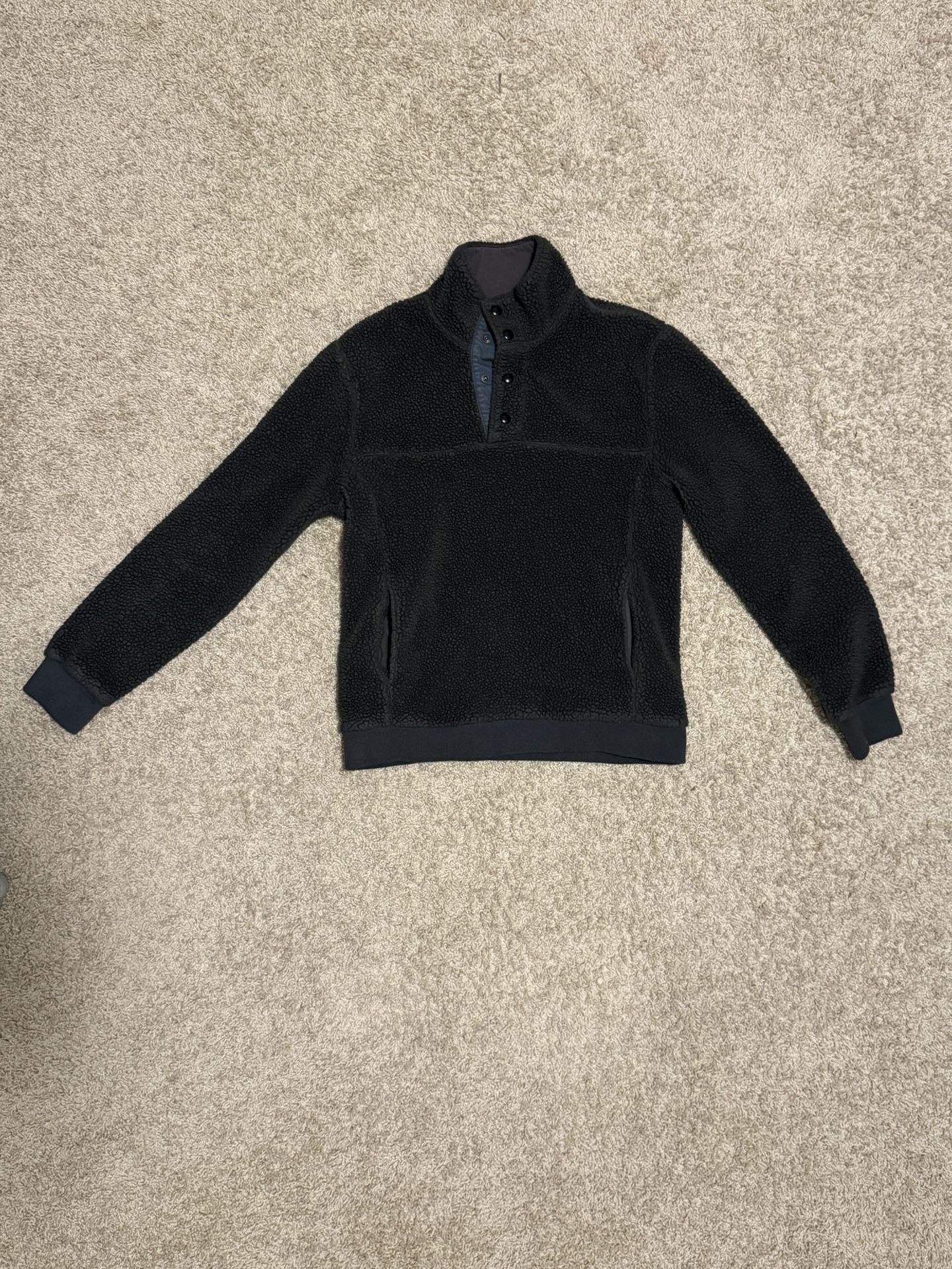 J.Crew Authentic Fleece Pullover Men’s Size M Black Button Front