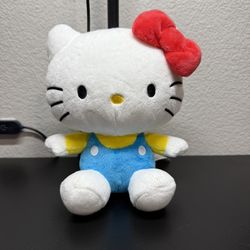7" Hello Kitty Sanrio 2023 Plush Stuffed Animal Blue Overalls & Red Bow - Mint!