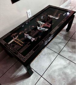 Mid Century Modern Black Lacquer Chinoiserie Coffee Table 48”Lx22”Wx16”H