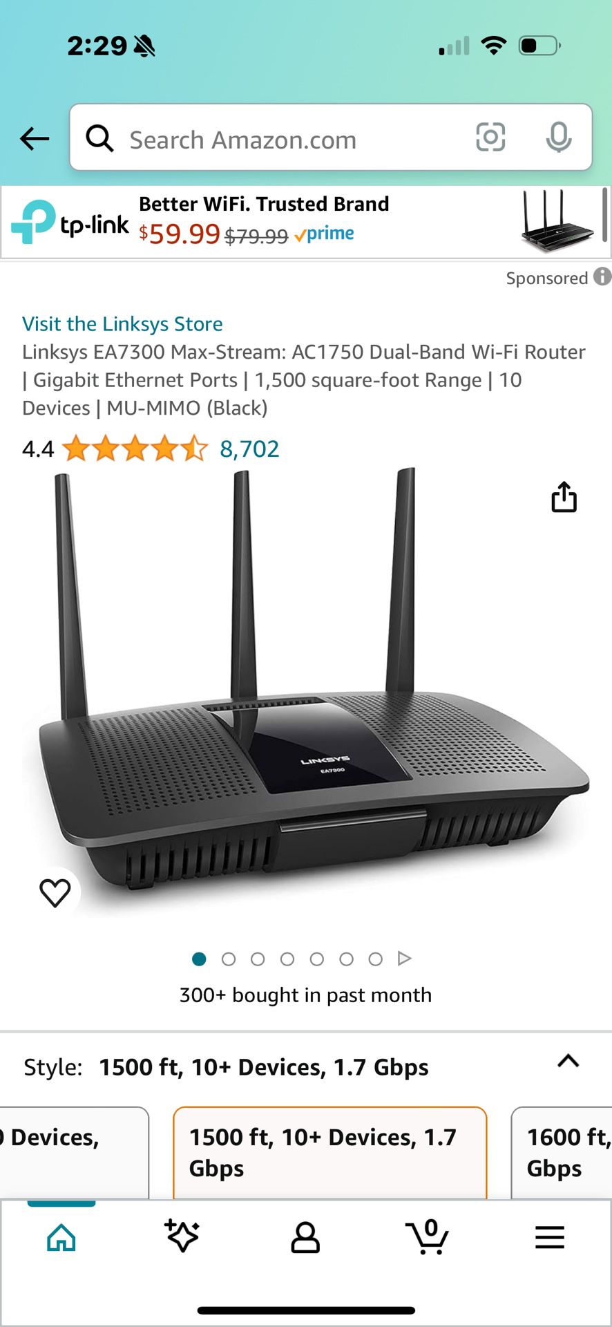 Linksys EA7300 Max-Stream: AC1750 Dual-Band Wi-Fi Router | Gigabit Ethernet Ports | 1,500 square-foot Range | 10 Devices | MU-MIMO (Black)