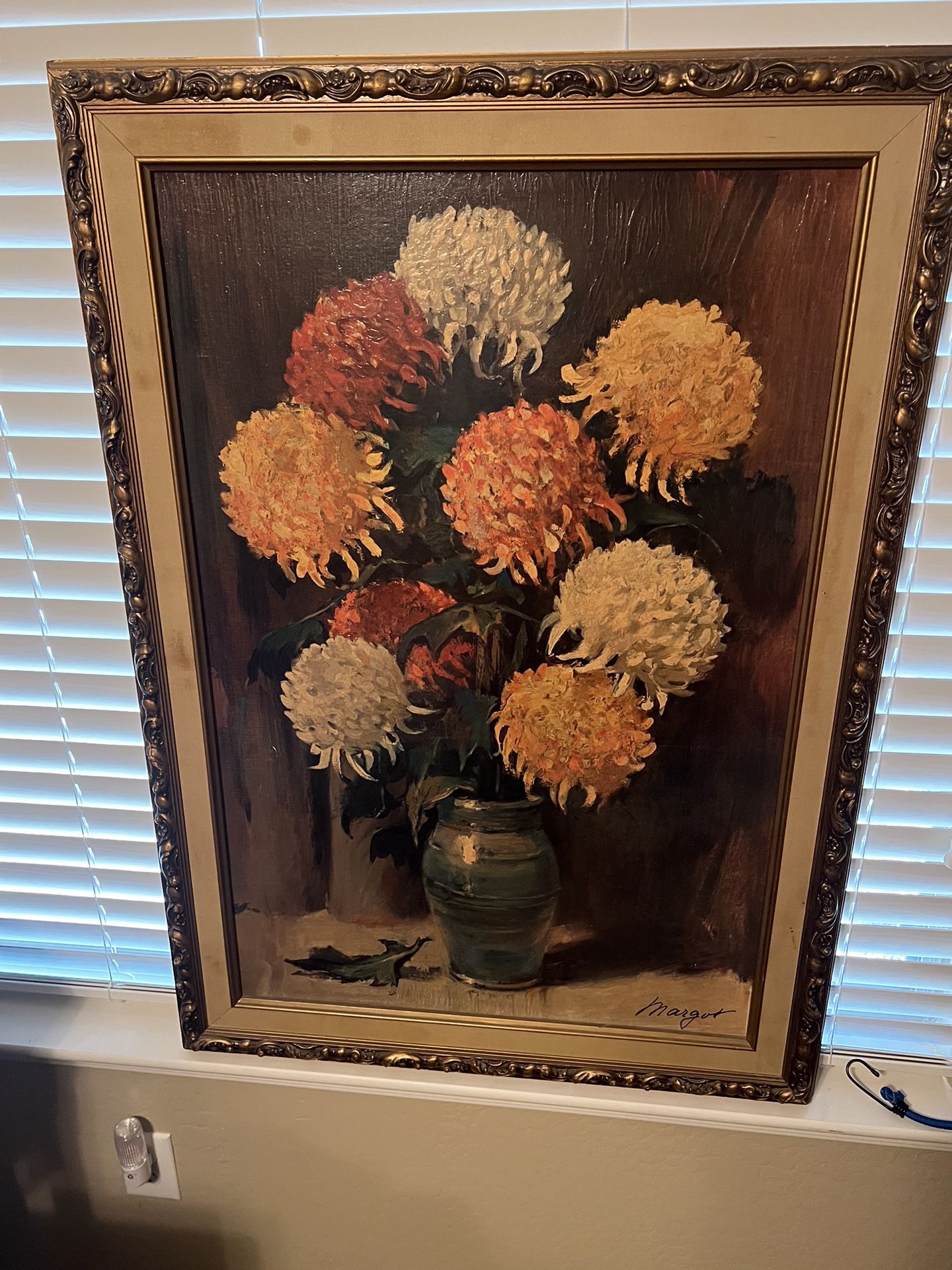 Large Mid Century Painting By Margot Chrysanthemums Framed,All Products : American Fashion Style Bags On Sale