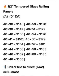 1/2" Tempered Glass Railing Panels 40" Tall