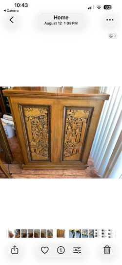 Vintage Hand Carved Teak Asian Bar