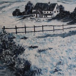 Cabin on the creek acrylic painting 