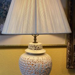 Large Pilligree Lamp Mid-Century Blanc de Chine Porcelain Jar Table Lamp