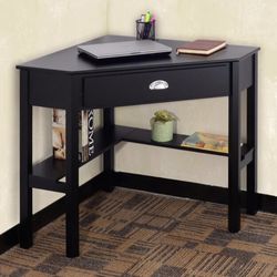 41.5 in. Black Corner Wooden PC Laptop Computer Desk with Storage Drawer and Shelves