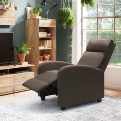 New Fabric Massage Recliner, Adjustable Recliner, Home Theater, Modern Recliner for Living Room with Thick Cushion and Back   New in box. Warehouse wh