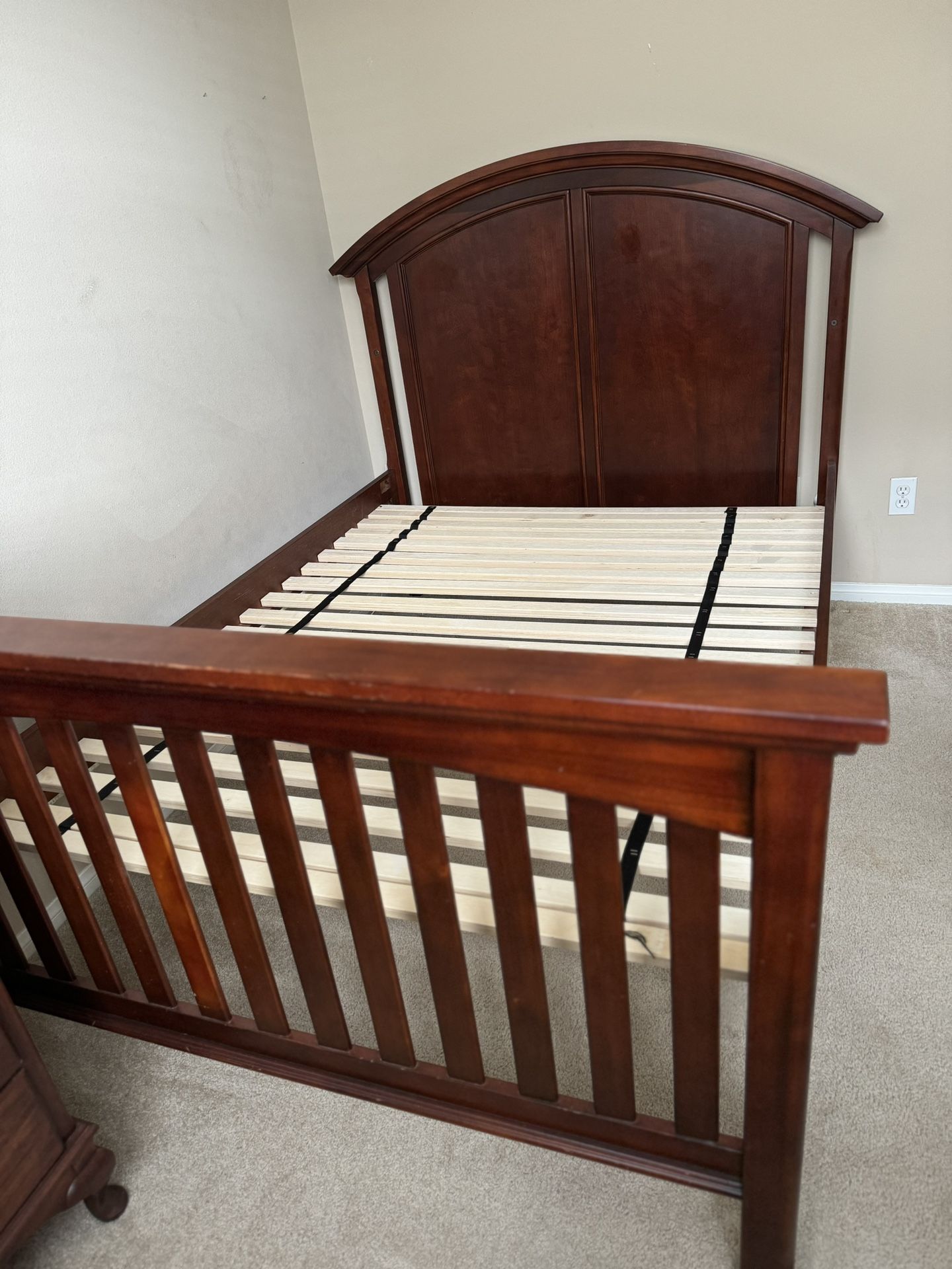 Full Bed Frame With Slats (No Mattress) And Night Stand 
