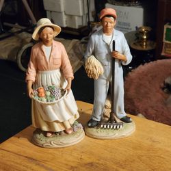 Vintage Home interiors 10" Tall Porcelain African American Farmers Man and lady Couple Very nice Pick up only.