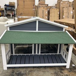 47.2" Wooden Dog House with Porch 2 Doors Asphalt Roof Elevated Floor Easy Assembly Ideal for Large Medium Small Dogs Gray