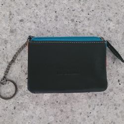 NEW La Scala Leather Coin and Card Holder Key Chain Multi-Colored