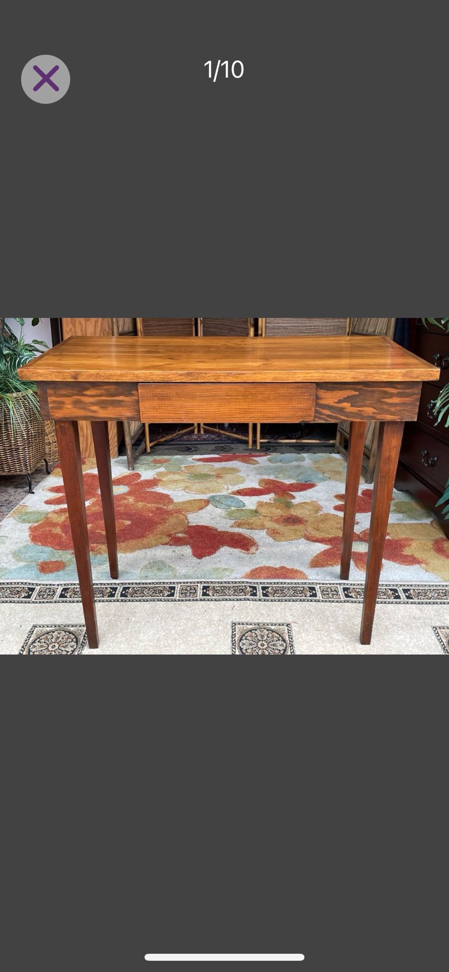 All Wood Antique Vintage Table Desk w Drawer- 34L x 29H x 17D