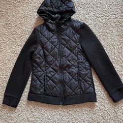 Black Quilted Hooded Jacket Time and Tru Size M (8–10)