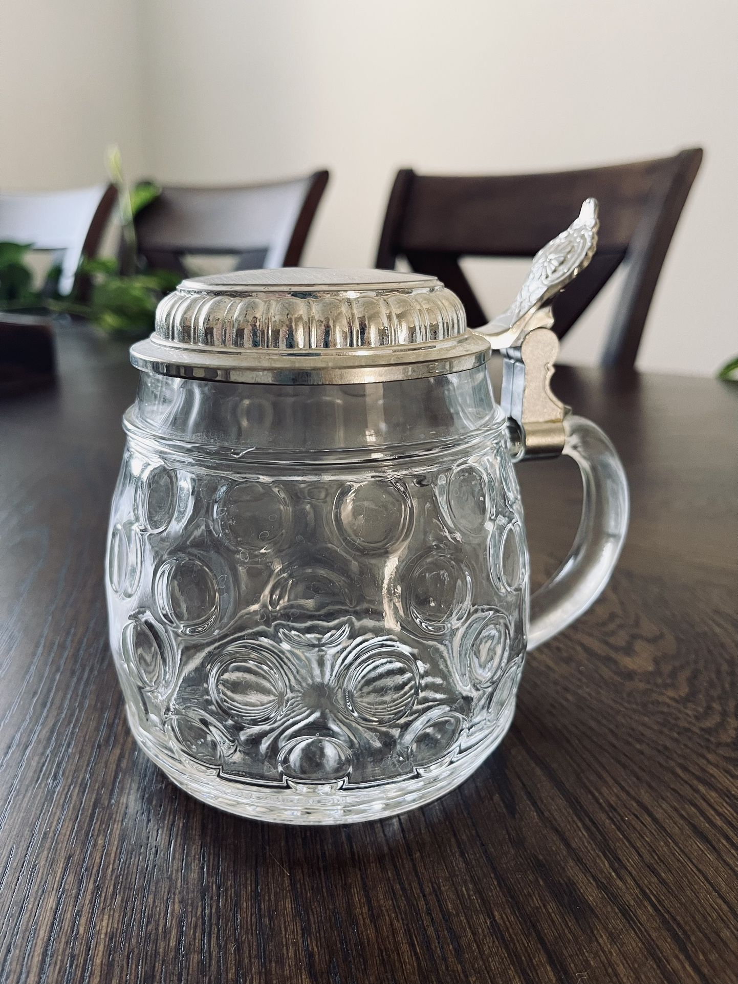 Vintage Original BMF Bierseidel German Glass Pewter Lidded Beer Stein