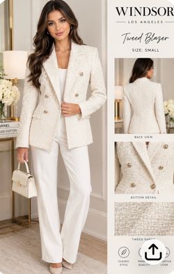 Winson size Small new Cream tweed blazer with gold buttons #tweed #blazer