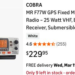 Cobra MR F77W GPS Fixed Mount VHF Marine Radio