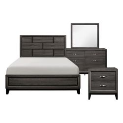 Brand New Gray King Or CA King Bedframe + Dresser + Mirror + Nightstand 4PCs Set