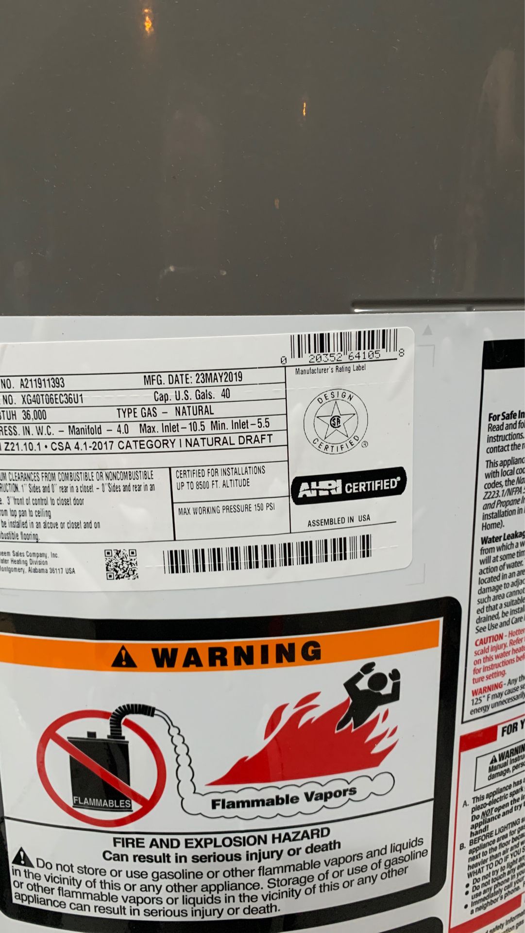 Water heater Performance Rheem XG40T06EC36U1 for Sale in Hialeah, FL