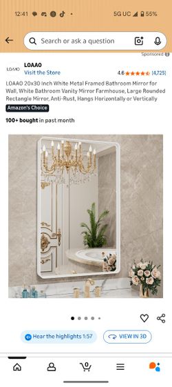 LOAAO 20x30 Inch White Metal Framed Bathroom Mirror for Wall, White Bathroom Vanity Mirror Farmhouse, Large Rounded Rectangle Mirror, Anti-Rust, Hangs