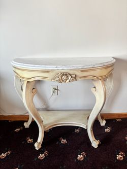 French Provincial Demilune Console Table with Marble Top
