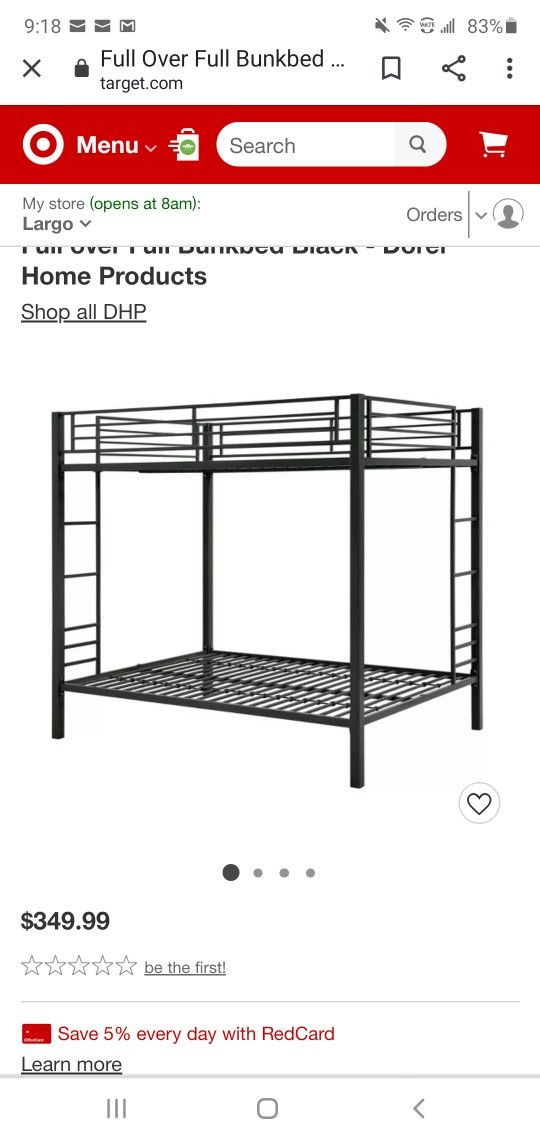 Black metal frame full over full bunk bed