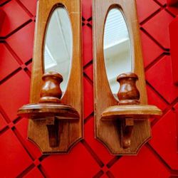 Vintage Wooden Candle Holder Sconces 