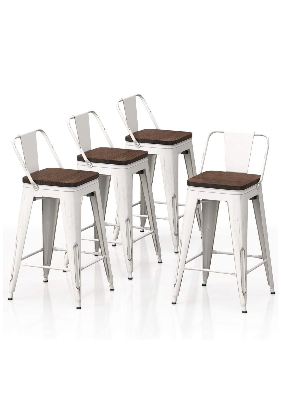 Kitchen Dining Bar Chairs Patio Bar Stool, Set of 4, Distressed White Color