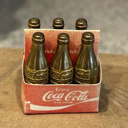 Vintage Coca-Cola Mini Six Pack Gold Tone Bottles With Paper Carton 6 Pack Coke