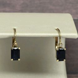 14kt Gold Diamonds Blue Sapphires  Earrings 