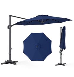 "Patio Umbrella, Navy Blue,10ft cantilever umbrella with base, NEW  D2-6N Brand new in box "