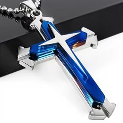 Multi-layer 2-Tone Cross Pendant Necklace 