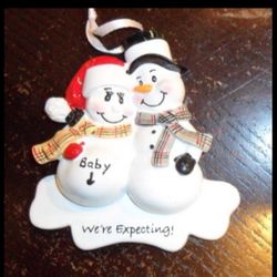 New Personalized  Christmas tree ornament Expecting Snowman Couple