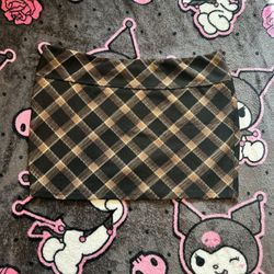 brown + black plaid mini skirt: size - m