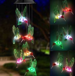 Colorful LED Solar Light Decorative Hummingbird Wind Chime