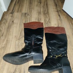 Rampage Womens Ilissa Sz: 7.5 M Black Brown Leather Knee High Riding Boots