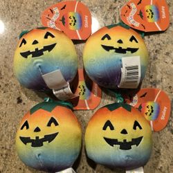 4x Squishmallows Staley the Rainbow Pumpkin Keychains