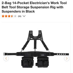 Husky 2-Bag 14-Pocket Electrician's Work Tool Belt Tool Storage Suspension Rig with Suspenders in Black