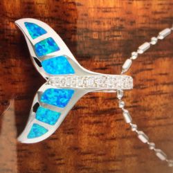 925 silver man made opal with cz inlaid pendant