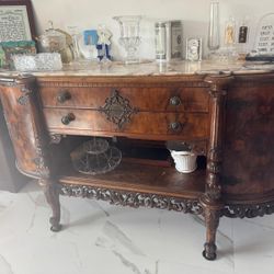 Antique French console breakbg front table solid wood with marble top