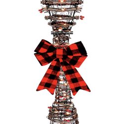 48Inch Outdoor Christmas Lighted Rattan Lamppost Yard Decor with Pre-Lit Light Up 120 LED Warm White Lights,Stand Easy-Assembly Reusable for Holiday X