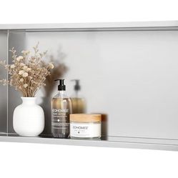 (Brand New in Box)  24x12x4 Inch Brushed Nickel Shower Niche, No Tile Needed Recessed Wall Niche for Bathroom Storage, Stainless Steel Shower Shelf In