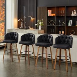 28" Swivel Bar Height Bar Stools Set of 4, Black Leather Farmhouse Chairs with Back